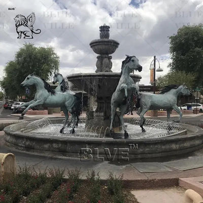 Life Size Bronze Horses Sculpture Fountains Antique Marble Water Fountain Square Large Garden Outdoor Custom
