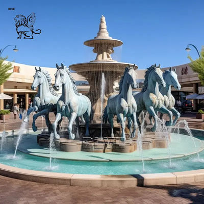 Life Size Bronze Horses Sculpture Fountains Antique Marble Water Fountain Square Large Garden Outdoor Custom