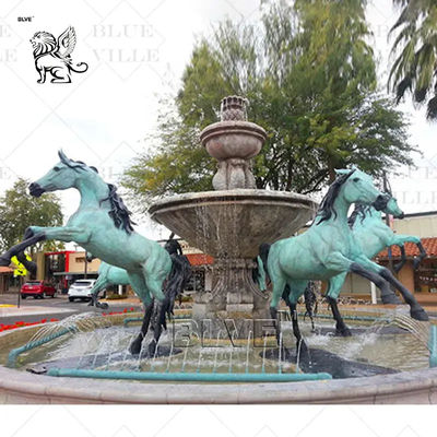 Life Size Bronze Horses Sculpture Fountains Antique Marble Water Fountain Square Large Garden Outdoor Custom