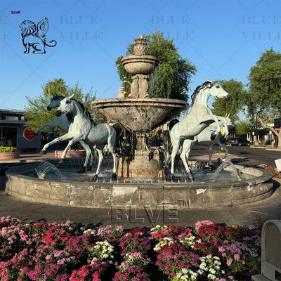 Life Size Bronze Horses Sculpture Fountains Antique Marble Water Fountain Square Large Garden Outdoor Custom