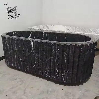Black Marble Groove Design Bathtub Natural Stone Freestanding Bathtub Bathroom Decoration Modern