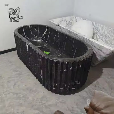 Black Marble Groove Design Bathtub Natural Stone Freestanding Bathtub Bathroom Decoration Modern