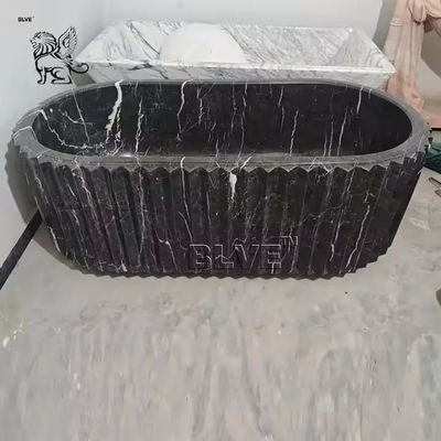 Black Marble Groove Design Bathtub Natural Stone Freestanding Bathtub Bathroom Decoration Modern