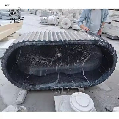 Black Marble Groove Design Bathtub Natural Stone Freestanding Bathtub Bathroom Decoration Modern