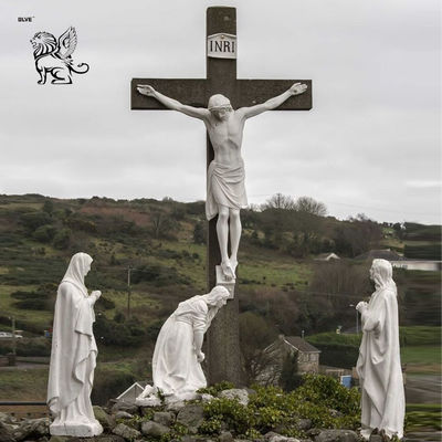 Jesus Statue Monument Marble Cross Sculpture Crucifixion Cemetery Church Catholic Religious Stone Carving