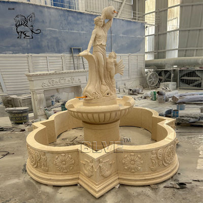 Marble Outdoor Fountains Life Size Greek Woman Pouring Water Fountain Sculpture Large Beige Stone Handcarved Garden