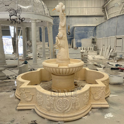 Marble Outdoor Fountains Life Size Greek Woman Pouring Water Fountain Sculpture Large Beige Stone Handcarved Garden