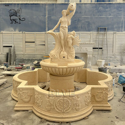 Marble Outdoor Fountains Life Size Greek Woman Pouring Water Fountain Sculpture Large Beige Stone Handcarved Garden