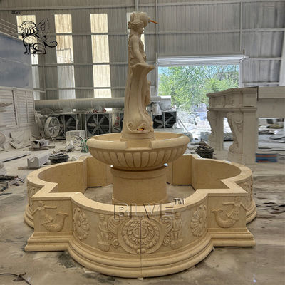 Marble Outdoor Fountains Life Size Greek Woman Pouring Water Fountain Sculpture Large Beige Stone Handcarved Garden