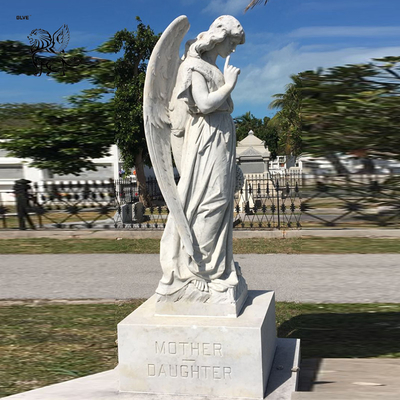 Kneeling Guardian Angel Marble Sculpture Weeping Cemetery Angel Statue Tombstone Handcarved Life Size