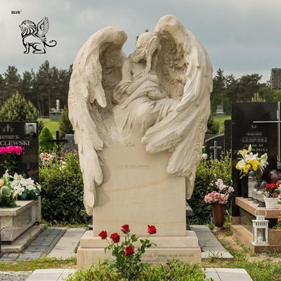 Life Size Cemetery Angel Statues Monument White Marble Sculpture Custom Outdoor