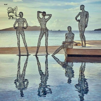 Stainless Steel Sculpture Hollow Abstract Human Hand in Hand Modern Art Sculptures Outdoor Large Garden Decorative