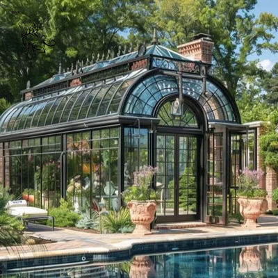 Outdoor Iron Gazebo Garden Sunroom Wedding Decoration Metal Steel Greenhouse Victorian 24*6*H5.2m Large Customized