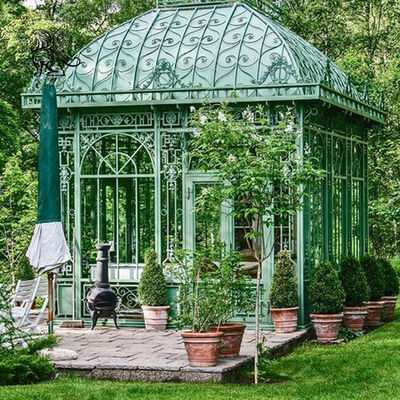 Outdoor Iron Gazebo Garden Sunroom Wedding Decoration Metal Steel Greenhouse Victorian 24*6*H5.2m Large Customized