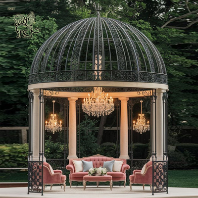 White Marble Columns Gazebo Luxury Iron Dome Garden Pavilion Hand Carved Patio Villa Landscaping Project