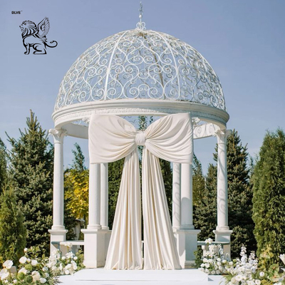 White Marble Columns Gazebo Luxury Iron Dome Garden Pavilion Hand Carved Patio Villa Landscaping Project