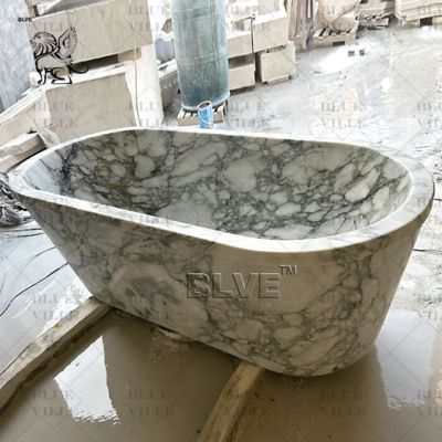 White Arabescato Marble Bathtub Natural Stone Bathtubs Bathroom Tub Freestanding Hand Carved Morden