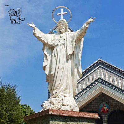 White Marble Jesus Statue Natural Stone Religious Sculpture Hand Craved Church Decoration Large