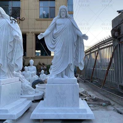 White Marble Jesus Statue Natural Stone Religious Sculpture Hand Craved Church Decoration Large