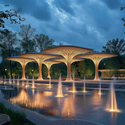 Stainless Steel Tree Sculpture Large Public Art Metal Sunshade Pavilion Luxury Outdoor Hotel Square