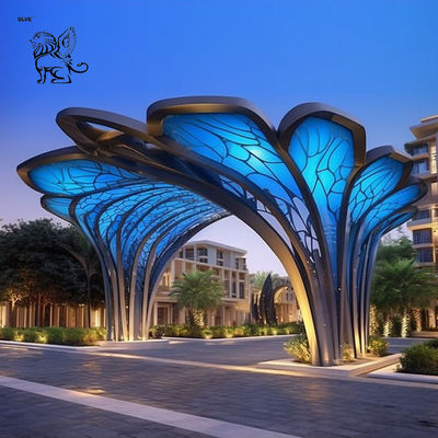 Stainless Steel Landscape Pavilion Metal Tree Sculpture Corridor Public Art Large Modern Outdoor Custom