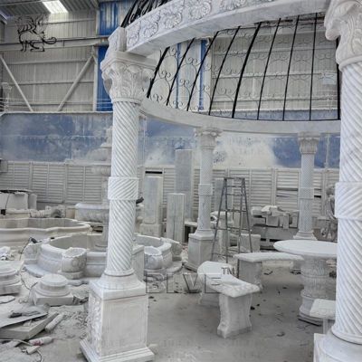 White Marble Gazebo Round Wedding Pavilion Natural Stone Hand Carved Large Outdoor Villa Western Style