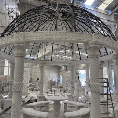 White Marble Gazebo Round Wedding Pavilion Natural Stone Hand Carved Large Outdoor Villa Western Style