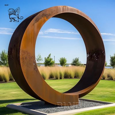 Corten Steel Circular Sculpture Rust Color Ring Statue Metal Large Outdoor Decoration