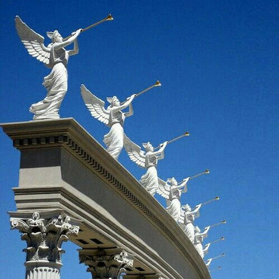 White Marble Victory Angel Statues Blowing the Horn Building Decoration Garden Figure Sculpture Outdoor Western Style Custom