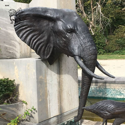 Large Bronze Elephant Head Sculpture Wall Fountain Metal Animal Water Fountains Outdoor Front Yard