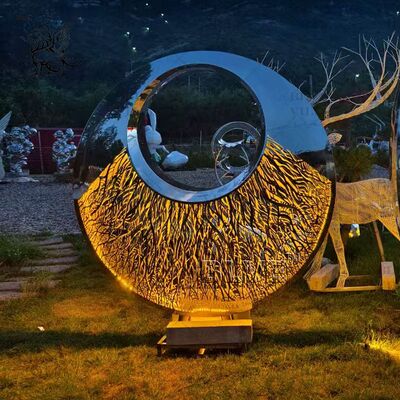 Stainless Steel Round Mirror Statue Large Metal Garden Sculpture Modern Art Circular Outdoor Decoration