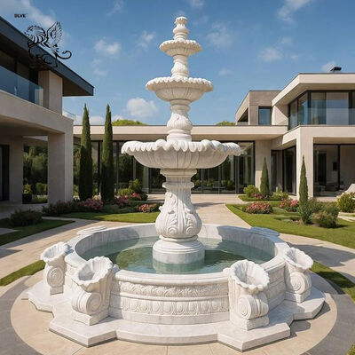 Marble Front Yard Fountain Stone 3 Tier Garden Water Fountains Large Modern Home Decoration