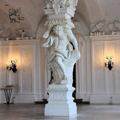 White Marble Man Statue Column Natural Stone Roman Columns Pillar Decorative Classic Building Design Luxury