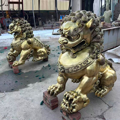 Brass Bronze Foo Dog Statue Metal Fengshui Animals Chinese Lion Sculpture Large Outdoor Entrance Decoration