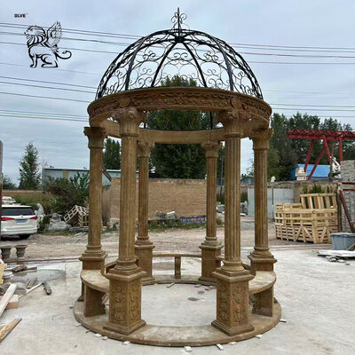 Antique Marble Gazebo Stone Garden Pavilion Iron Dome Outdoor Large Custom
