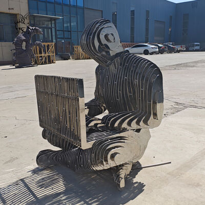 Stainless Steel Sculpture Invisible Working Man Statue Mirror Polished Life Size Modern Art Abstract Custom