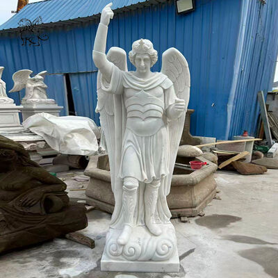 White Marble Life Size Archangel Michael Statues Religious Saint Angel Sculpture Outdoor Church Project