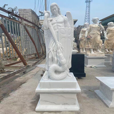 White Marble St Michael Archangel Statue Catholic Religious Angel Sculpture Life Size Outdoor Decoration