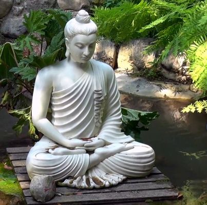 Marble Sitting Buddha Statue White Life Size Stone Hand Carving Garden Decoration