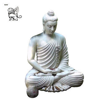 Marble Sitting Buddha Statue White Life Size Stone Hand Carving Garden Decoration