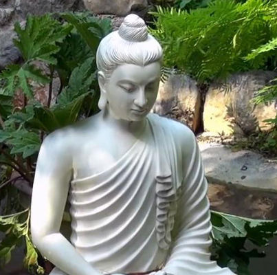 Marble Sitting Buddha Statue White Life Size Stone Hand Carving Garden Decoration
