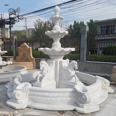 Marble Garden Fountain White Horse Statue Large Outdoor Decoration