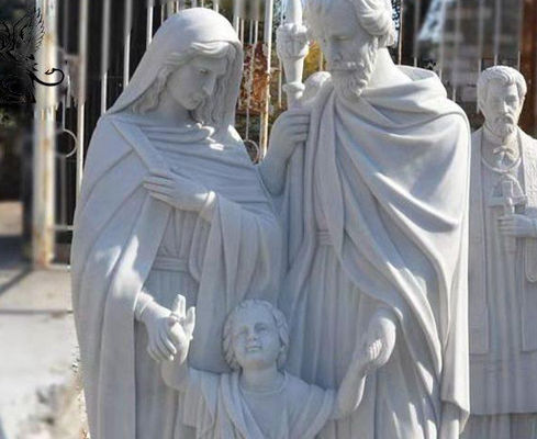 Marble Holy Family Statues Religious Life Size Jesus Stone Hand Carving Church Decor