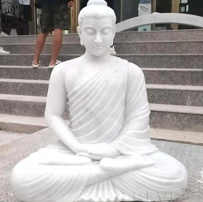 White Marble Sitting Buddha Statue Life Size Natural Stone Garden Sculpture