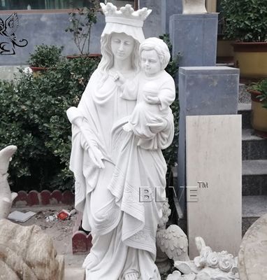 Life Size White Marble Virgin Mary Holding Baby Jesus Statues Religious