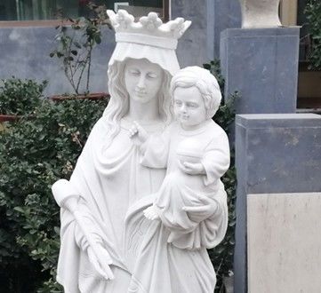 Life Size White Marble Virgin Mary Holding Baby Jesus Statues Religious