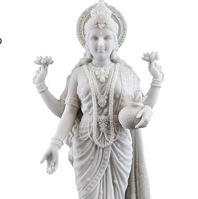 Marble Lakshmi Sculpture Stone Hindu God Fortune Goddess Indian Religious