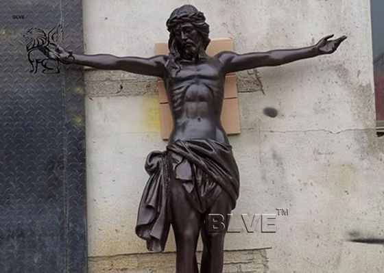 Bronze Cross Jesus Statue Life Size Christ Religious Metal Garden Church Decor