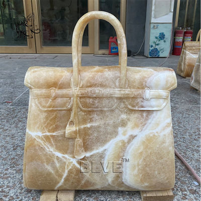 Beige Marble Bag Sculpture Stone Luxury Famous Brand Handbag Life Size Shopping Mall Decoration