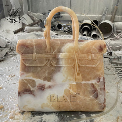 Beige Marble Bag Sculpture Stone Luxury Famous Brand Handbag Life Size Shopping Mall Decoration